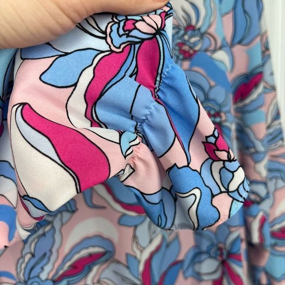 Pappagallo Women's Multicolor Island Blue Floral Raglan Long Sleeve Blouse Small - Picture 4 of 14